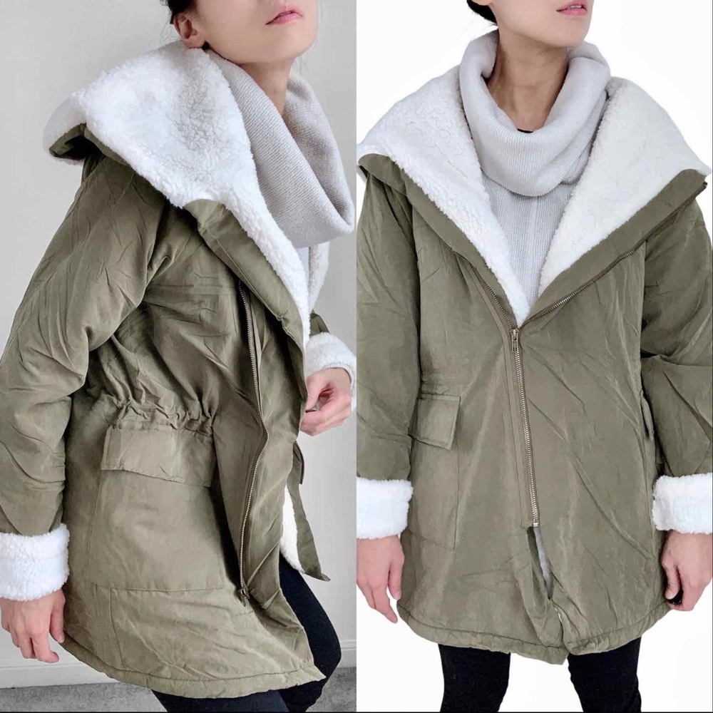 MILITARY FAUX FUR PARKA JACKET - OLIVE - Picture 7 of 16
